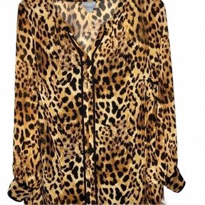 Liz Claiborne Leopard Print Button Down Shirt - Brown and Black